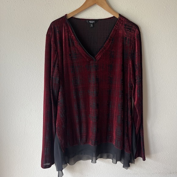 Simply Vera Wang Top XLBurgundy Sheer Velvet Burnout Y2K Whimsigoth Witchy Fairy - Picture 1 of 13